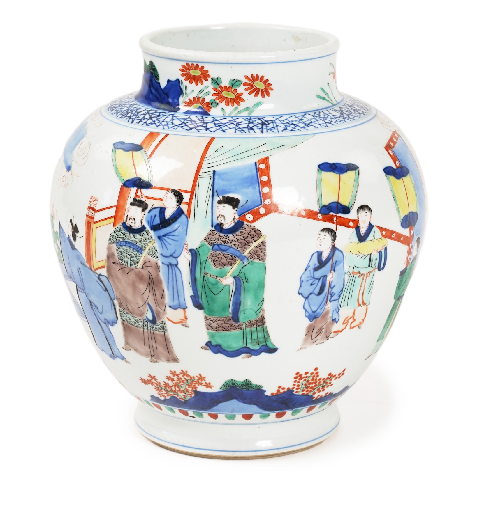 A Chinese wucai ‘figures’ jar, Transitional style